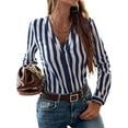 thumbnail image 1 of VISgogo Blusa con cuello en V para mujer, manga larga, patrón de rayas, camisa holgada, tops, ropa informal con botones VISgogo moda, 1 of 8