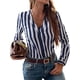 thumbnail image 1 of Sunloudy Blusa con cuello en V para mujer, manga larga, diseño de rayas, camisa holgada, tops, ropa informal con botones Sunloudy  moda, 1 of 8