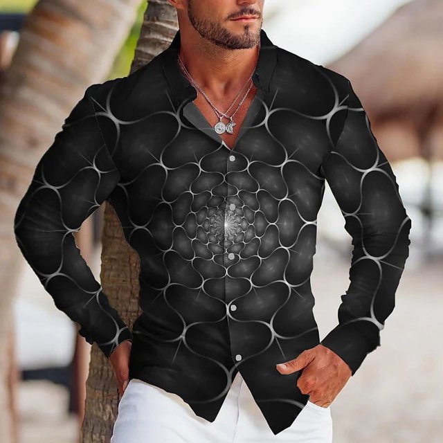 Tops de hombre de moda vintage tribal deportivo para hombre fiesta camisa gráfica transparente camisa con solapa con botones casual púrpura azul