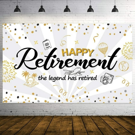 Happy Retirement Decorations Retirement Banner Party White Gold Sign Retirement Photo Booth Backdrop Background for Party Supplies White
