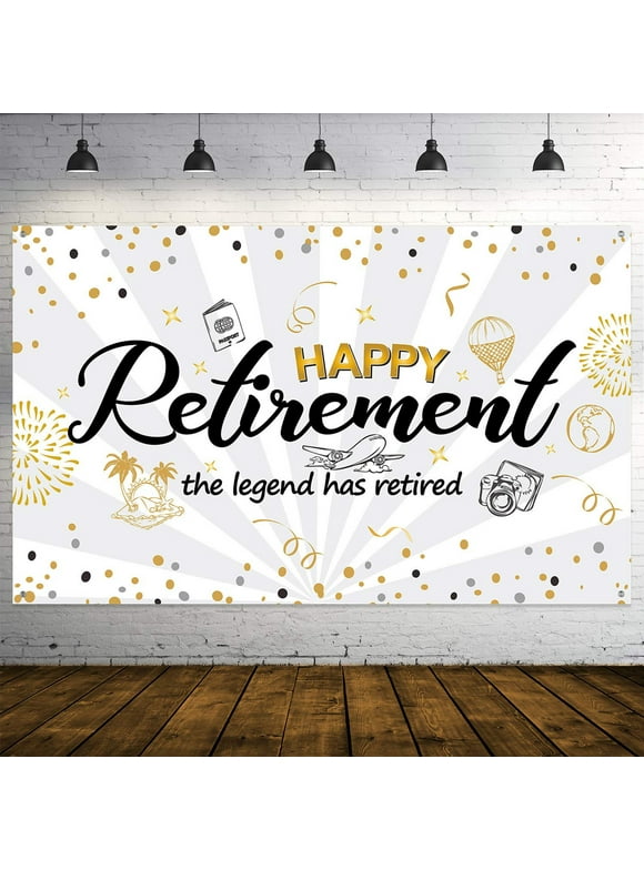 Happy Retirement Decorations Retirement Banner Party , Giant Black and Gold Sign Retirement Party Banner Photo Booth Backdrop Background for Happy Retirement Party Supplies (White)
