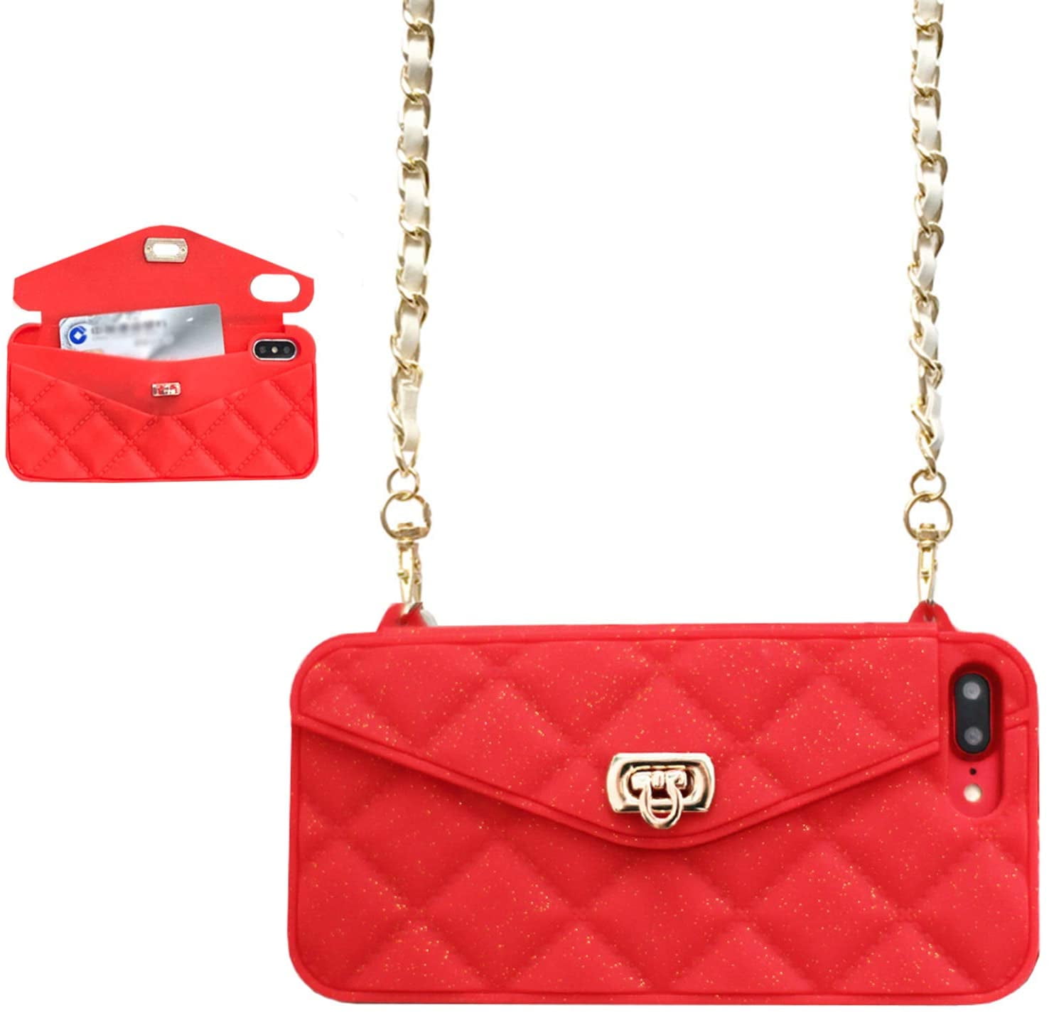 Wallet Case Compatible With Iphone Pretty Luxury Bag Design Purse Flip Card Pouch Cover Soft Silicone Case With Hand Holder Long Shoulder Strap Red Iphone 12 Pro Max Walmart Com