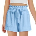 thumbnail image 3 of Jinhomg Girls Cute Summer Shorts Baggy Ruffle High Waisted Shorts Adjustable Tie Knot Summer Dress Shorts with Pockets 2025 Casual Short Pants Blue 13 Years, 3 of 10