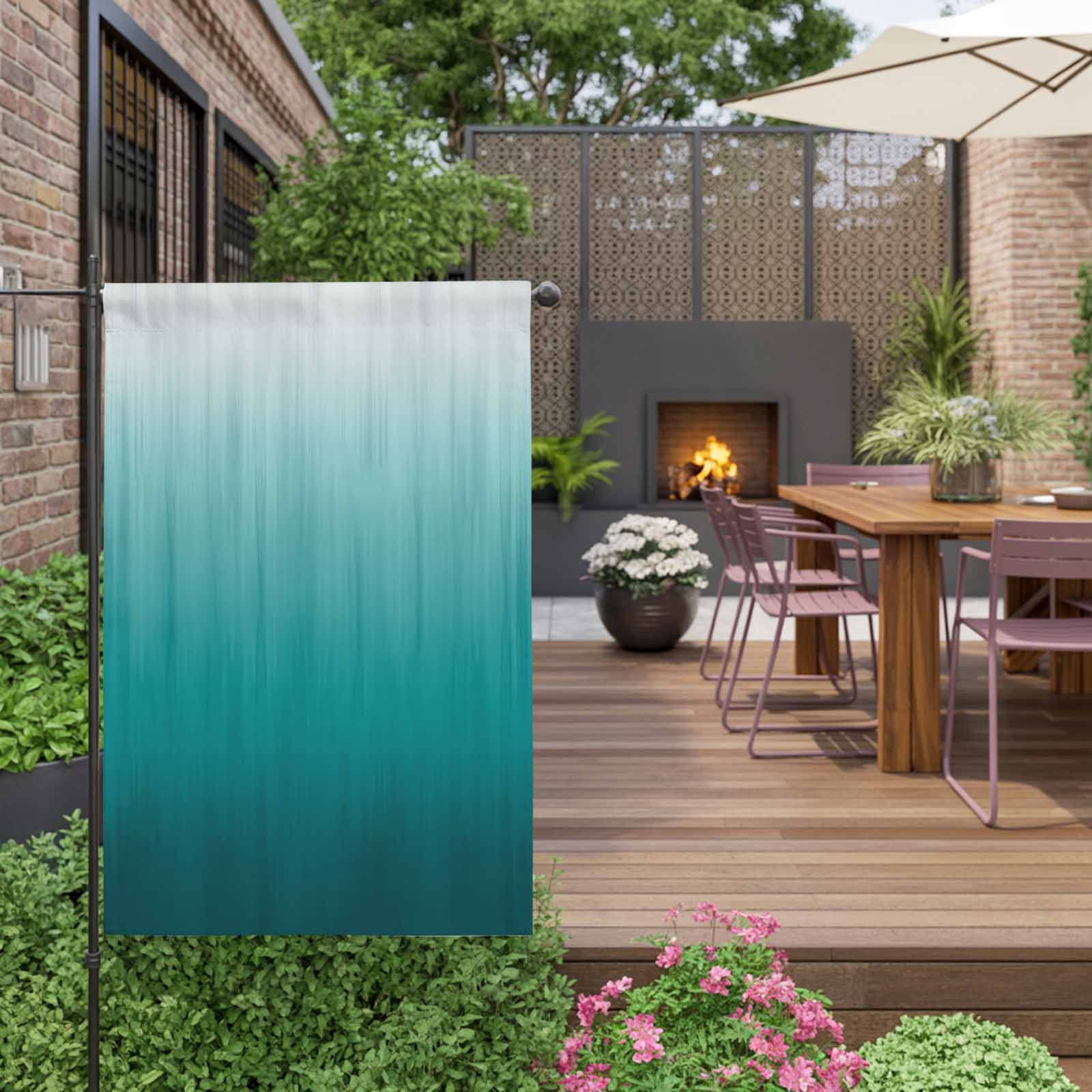 Teal Ombre House Flag 28 x 40 Inches, Contemporary Gradient Abstract Weather Proof Outdoor Patio Flags Double Sided Small House Decoration for Yard Lawn Outside Home