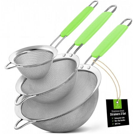 

Zulay Kitchen Stainless Steel Strainers Set of 3 - Green Handle