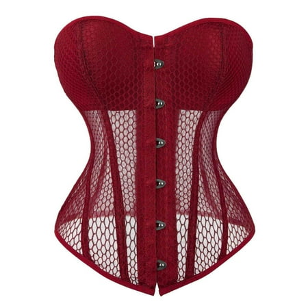 Kaemgyyd Corset Tops for Women Fashion See Through Mesh Bodyshaper Hallow out Sleeveless Overbust Corset Built-In Bra