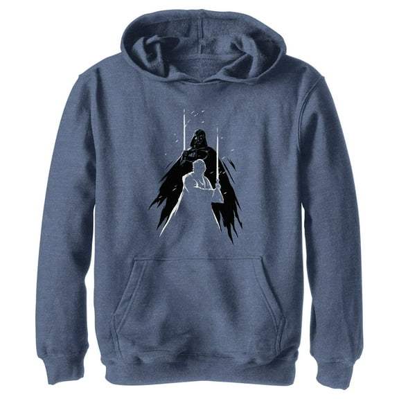 Boy's Star Wars: Obi-Wan Kenobi Darth Vader vs Kenobi Silhouette Lightsaber Battle  Pull Over Hoodie Navy Blue Heather Small