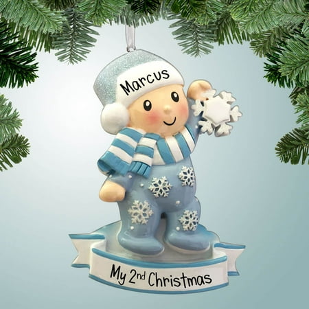 

Personalized Baby Boy in Pajamas Holding Snowflake 1st Christmas Ornament - Baby s First - Great Gift Ideas