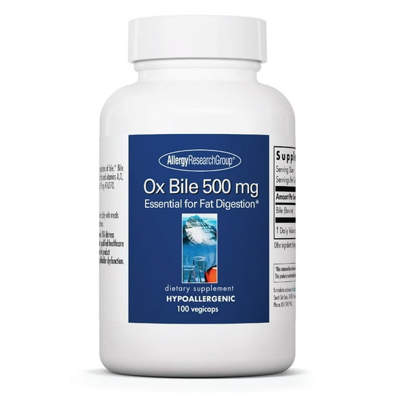 Allergy Research Group Ox Bile 500mg - Ox Bile Supplements for Gallbladder & Liver Support, Bile Salts for Women and Men, Supports Cleanse, Fat Digestion & Digestive Health - 100 Capsules
