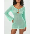 thumbnail image 6 of FEORJGP Women's Knit Crochet Mini Dress Ladies Sexy Elegant Dress Long Sleeve Sheer Dress Solid Color Cutout Front V-Neck Backless Dress Streetwear for Summer, 6 of 9