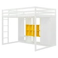 thumbnail image 5 of Full Size Wood Loft Bed with Wardrobe, shelves and Cabinet, White+Yellow, 5 of 9