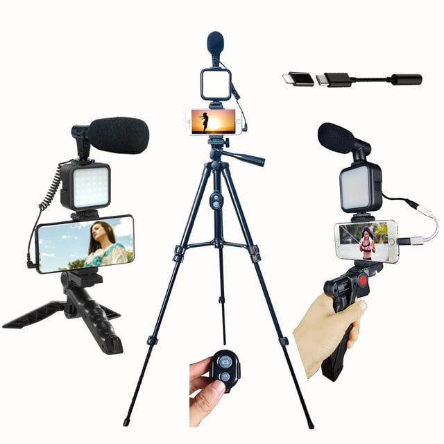 Kit de vlogs Carrotech con micrófono, luz LED y trípodes