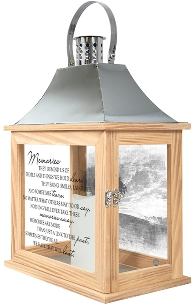 Memories Wooden Memorial Candle Lantern with Stainless Steel Top