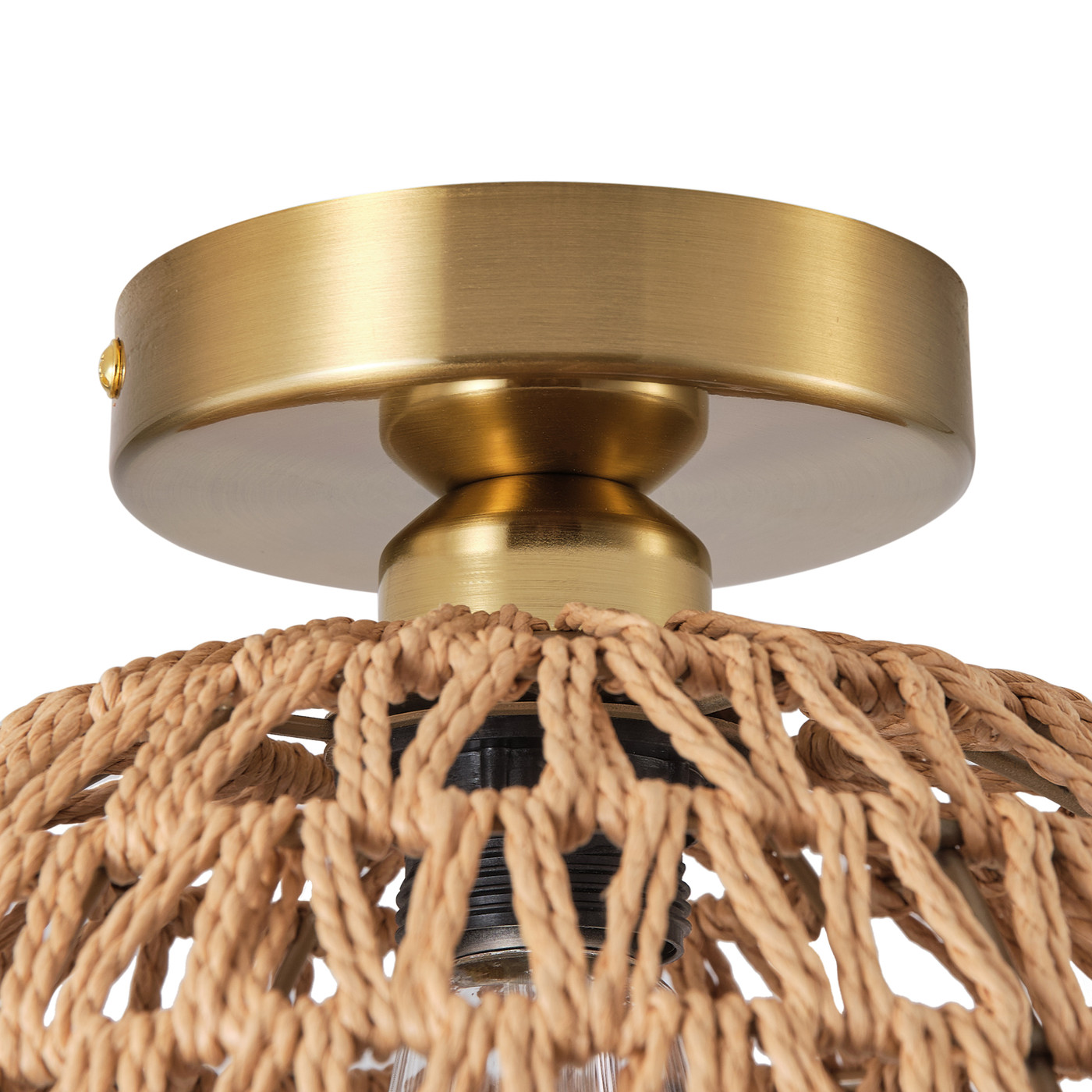 Modern Gold Ceiling Light, Rustic Boho Cage Semi Flush Mount Ceiling Light, Coastal Light Fixture for Bedroom Dining Room Kitchen Foyer Hallway