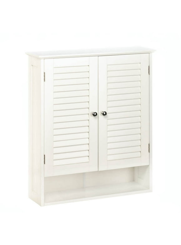 Zingz & Thingz 28.75" White and Silver Rectangular Double Door Nantucket Wall Cabinet
