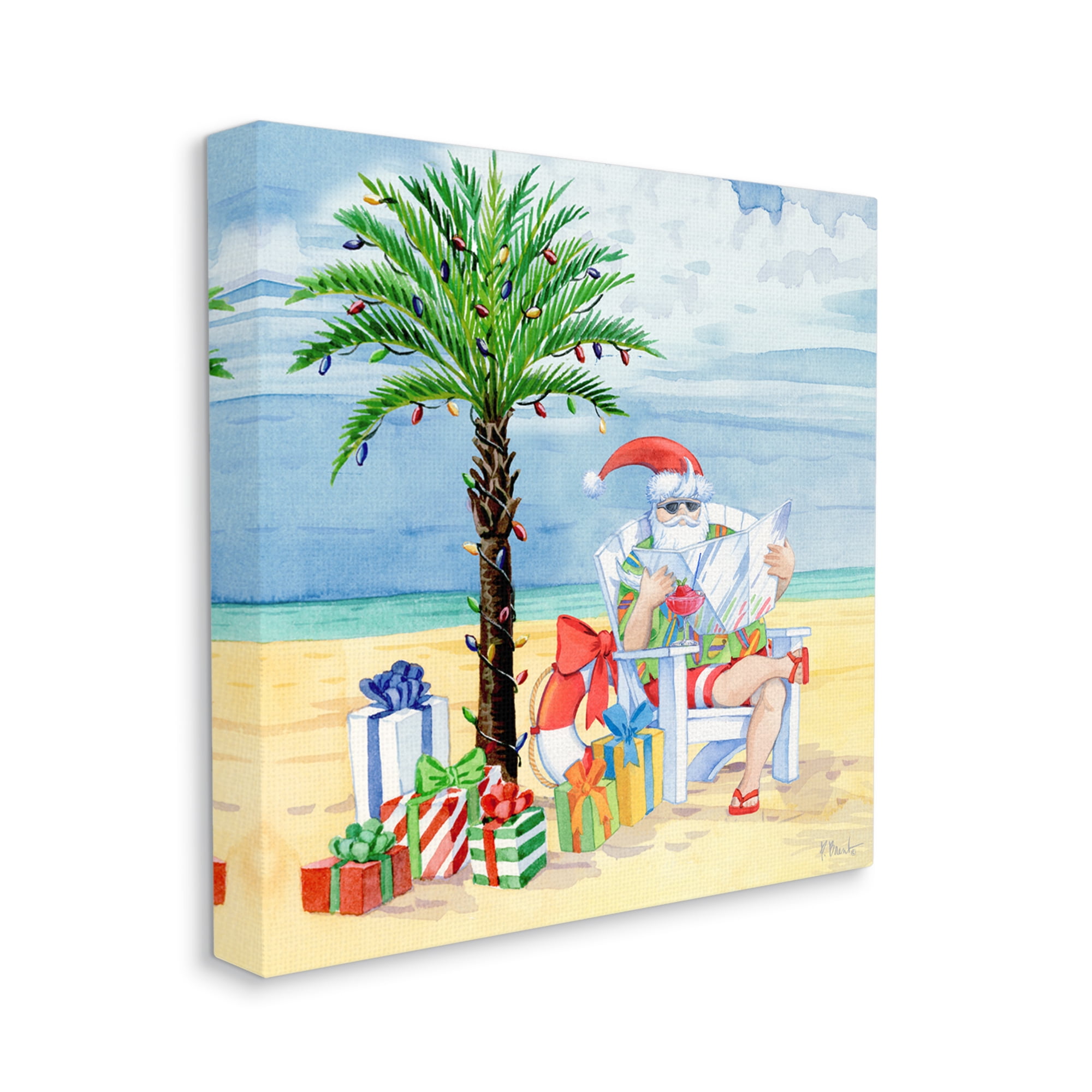 Stupell Industries Santa Claus on Beach Holiday Painting Gallery Wrapped Canvas Print Wall Art, 17 x 17