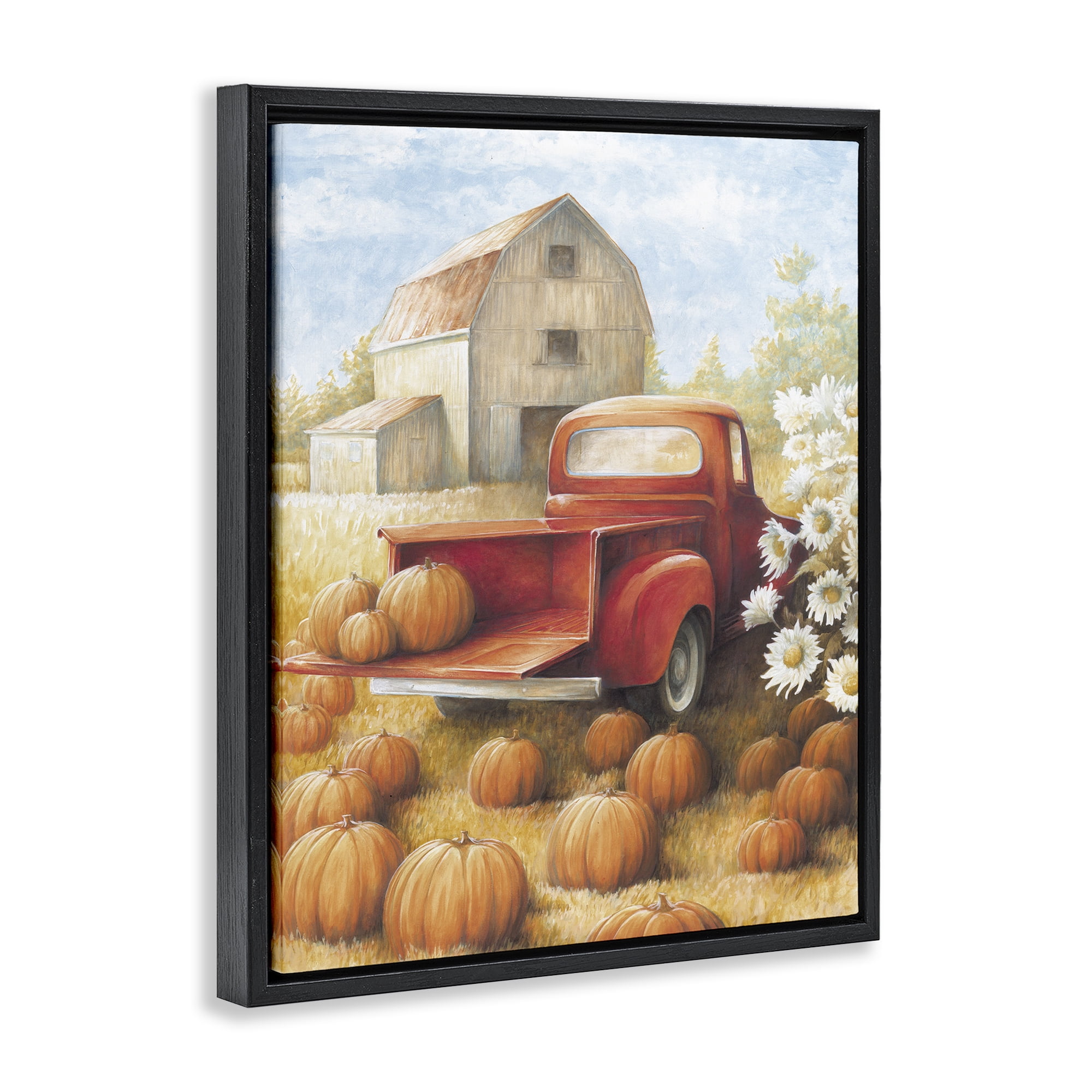Stupell Industries Pumpkin Harvest Drop Off Landscape Painting Black Floater Framed Canvas Art Print Wall Art, 25 x 31