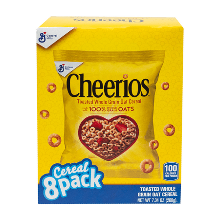 Cheerios Yellow Box, 7.34 oz, 8 Count, Crunchy, Whole Grain, Original Flavor, Plastic Bag, New