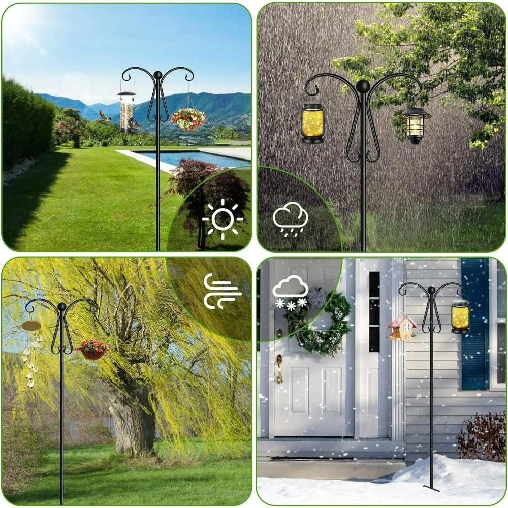 Shepherds Hooks for Outdoor, 92 Inch Heavy Duty Bird Feeder Pole with 5 Prongs Base, Adjustable Shepherds Hook for Hanging Birdhouses, Lanterns, Plant Baskets, Wind Chimes