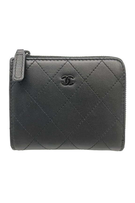 Pre-Owned Chanel CHANEL So Black Compact Wallet/Coin Case Leather AP3997 Hardware Coco Mark...