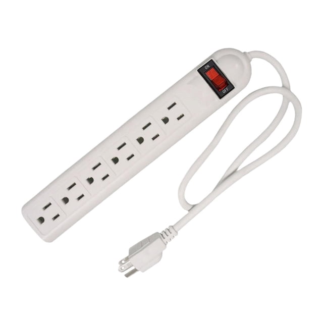 Regleta de 6 tomas de corriente con cable, enchufe estadounidense, protector de suministros, resistente, protección contra sobrecargas, accesorios para mesa y encimera. Cable de 75 cm