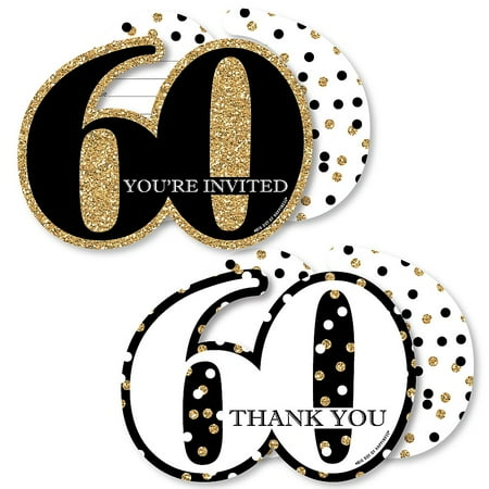 Golden Retriever Stationery - Adult 60th Birthday - Gold - 20 Shaped Fill-In Invitations and 20 Shaped Thank You Cards Kit - Birthday Party Stationery Kit - 40 Pack
