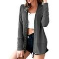 thumbnail image 1 of ziyahi Women Snap Button Blouse Front Open V-neck Cardigan Casual Solid Color Clothes Tops, Grey, M, 1 of 5
