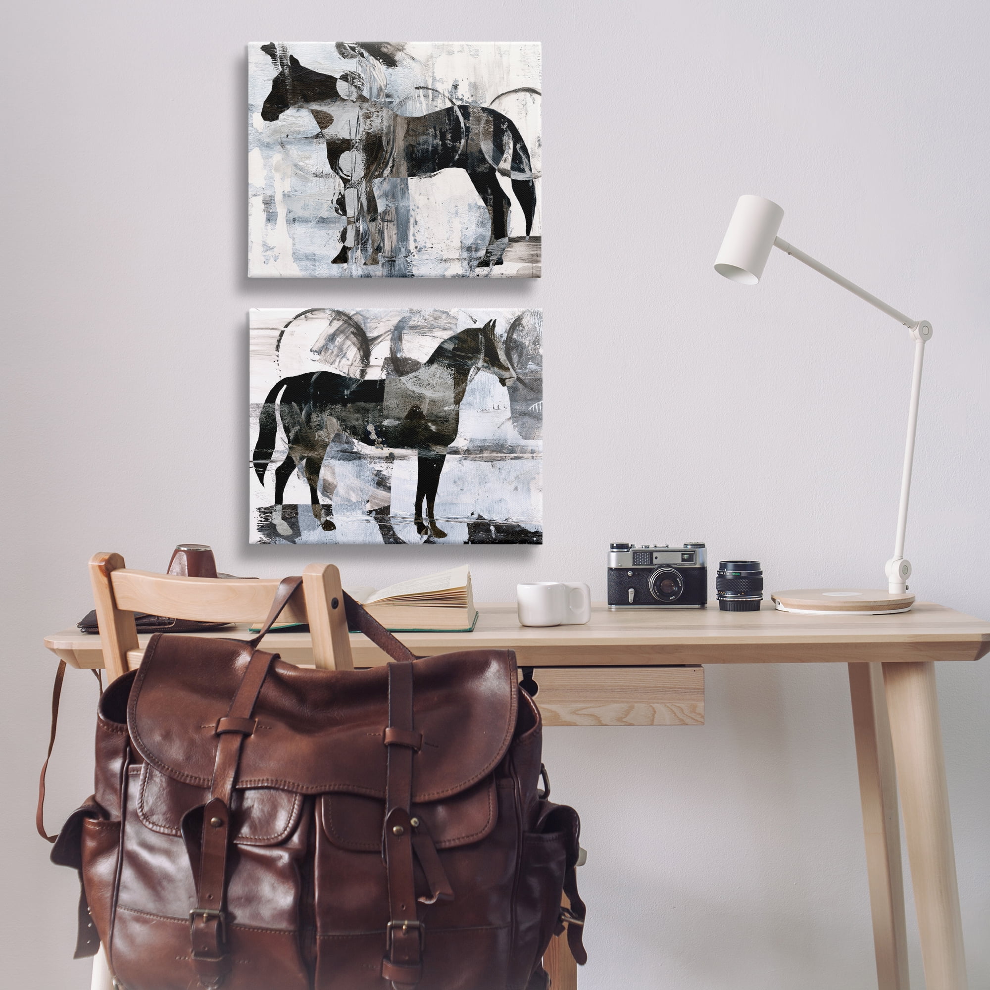 Stupell Industries Abstract Horse Silhouette Circles Animals Painting Wrapped Canvas Art Print Wall Art, 20 x 16, Set of 2