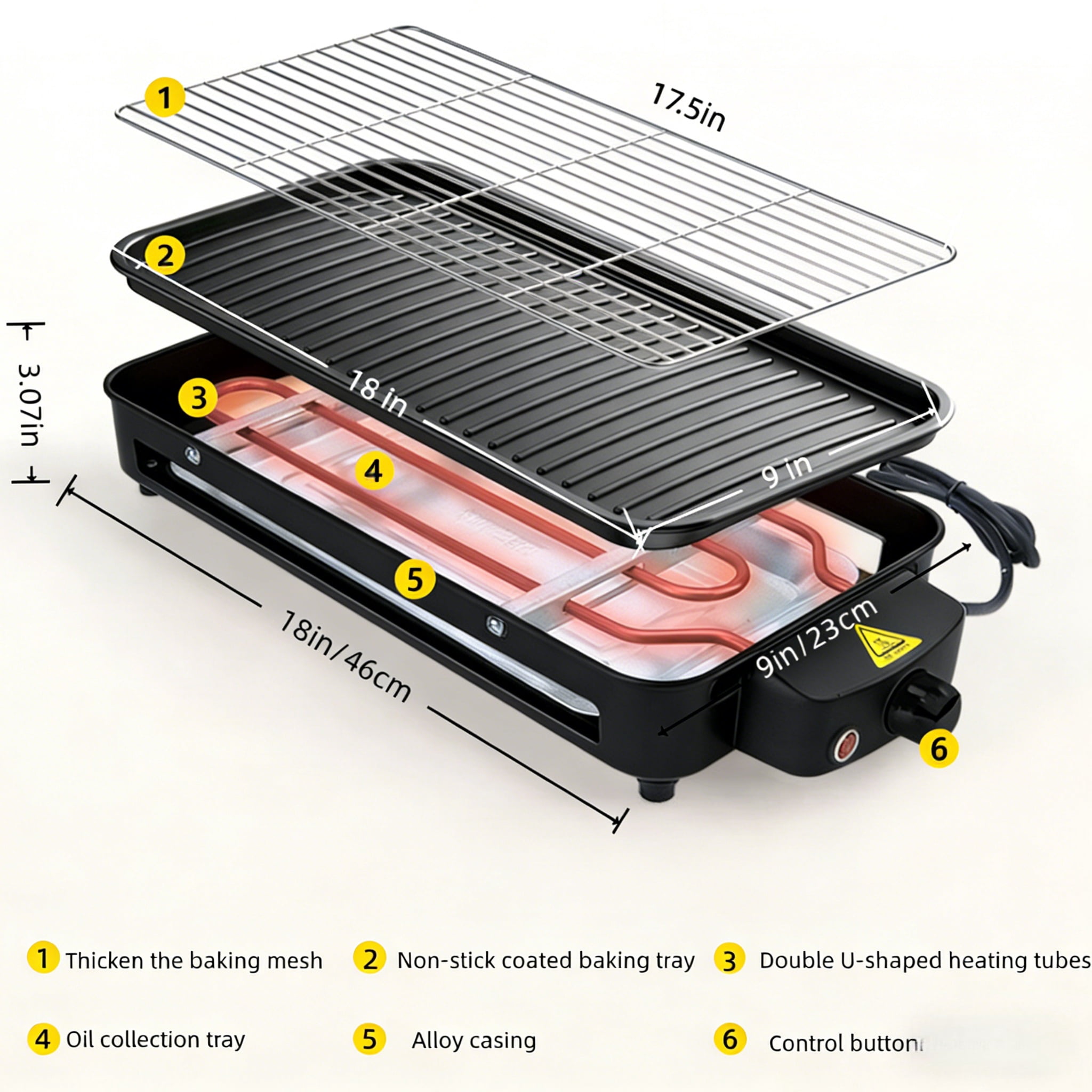 REDUSK  Electric Indoor Grill 1500W, 3in1 Versatile Smokeless Indoor Grill for Home Cooking, Non-Stick Removable Grill & Griddle Plate, Temperature Control, Black