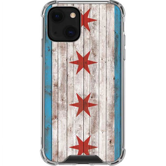 Skinit Countries of the World Chicago Flag Dark Wood iPhone 14 Plus Clear Case
