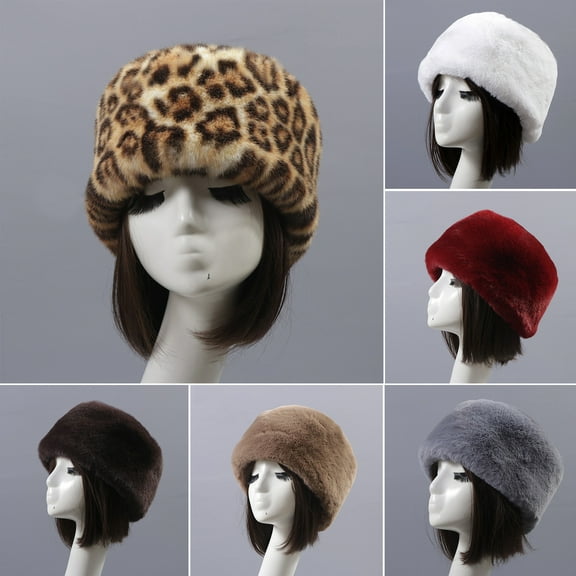 AYYUFE Beanie Flat Top Windproof Brimless Russian Style Women Thick Fluffy Faux Fur Winter Hat for Daily Life