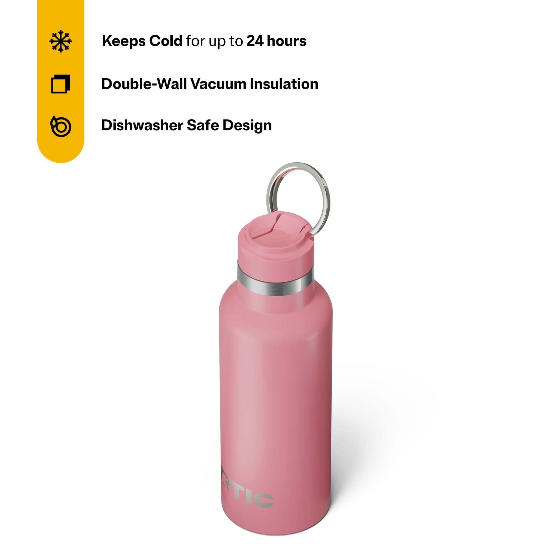 RTIC 16 oz Ceramic Lined Insulated Journey Water Bottle, Leak-Proof Lid, Dusty Rose