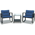 thumbnail image 2 of Gymax 3PCS Rattan Rocking Chair Table Set Patio Furniture Set w/ Navy Cushions, 2 of 9