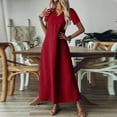 thumbnail image 6 of Evdexr Linen T-Shirt Dresses Womens Maxi Cotton Shirt Dress V Neck Short Sleeve Solid Colour Flowy Retro Dresses Long Baggy Plus Size Summer Dress with Pockets Wine XL, 6 of 7