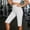 White, variant on Knee Length Shorts for Women Solid Color High Waisted Side Slit Leggings Casual Yoga Shorts with Pockets White