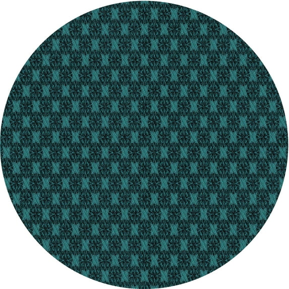 Ahgly Company Machine Washable Indoor Round Transitional Dark Cyan Green Area Rugs, 4' Round