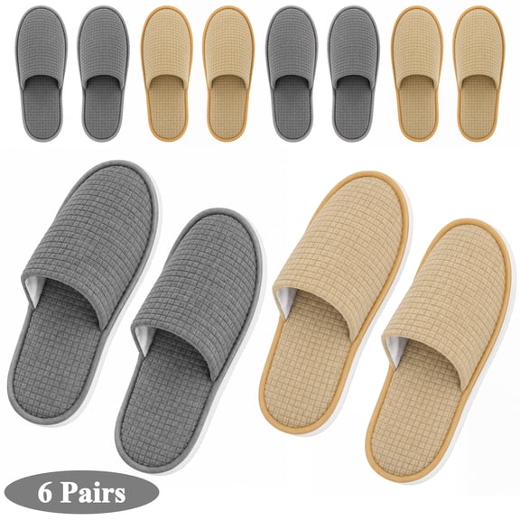 XALMERIQ 6 Pairs Disposable Slippers for Guests, Non Slip Spa Slippers for Women Men, House Slippers Indoor for Travel, Hotel