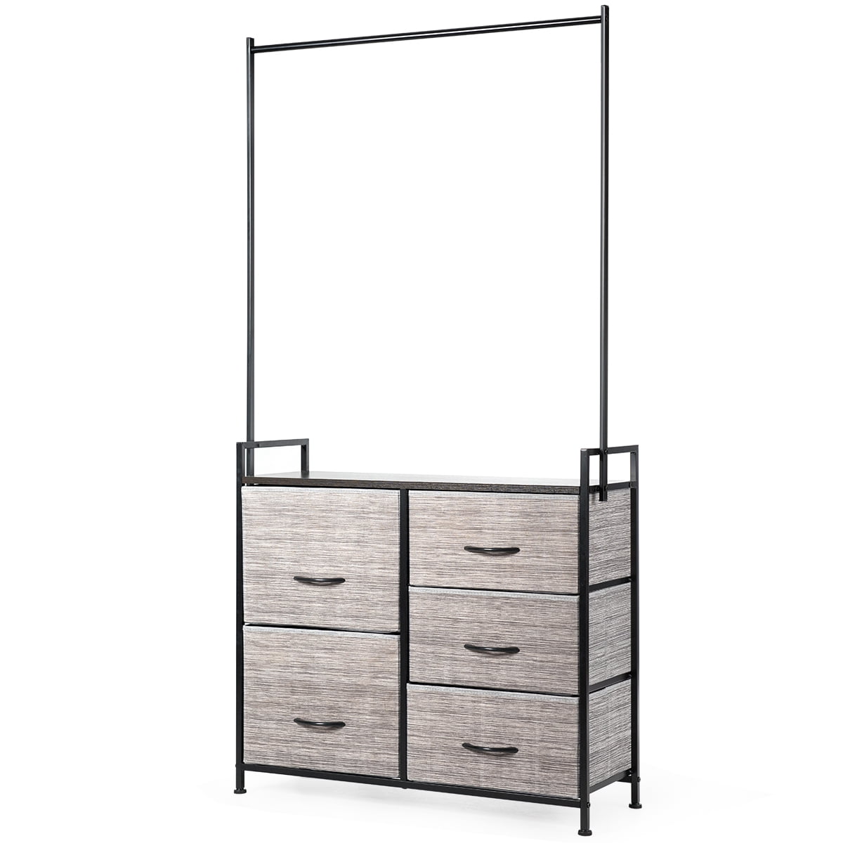 Costway 5 Drawer Fabric Dresser Hanger Metal Frame Wooden Top
