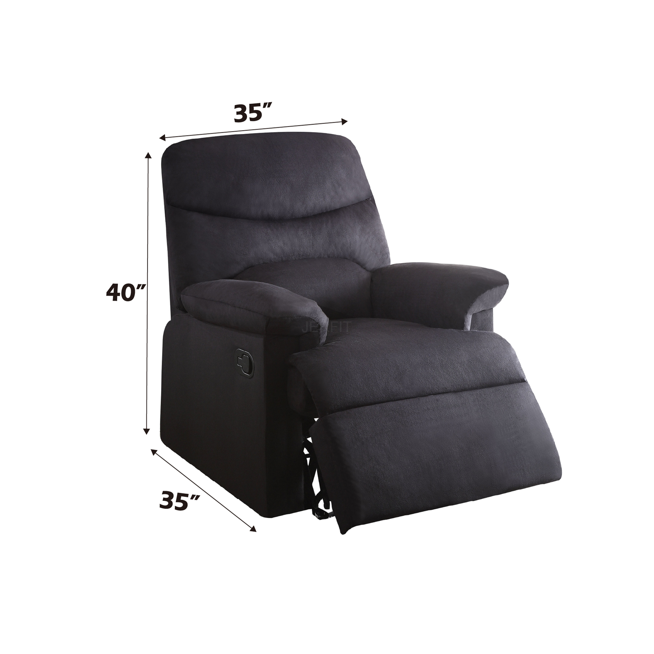 JERFIT Modern Fabric Recliner Chair with Pillow Top Arms, Push Back Reclining Mechanism, and Wall Hugger Design for Living Room, Black