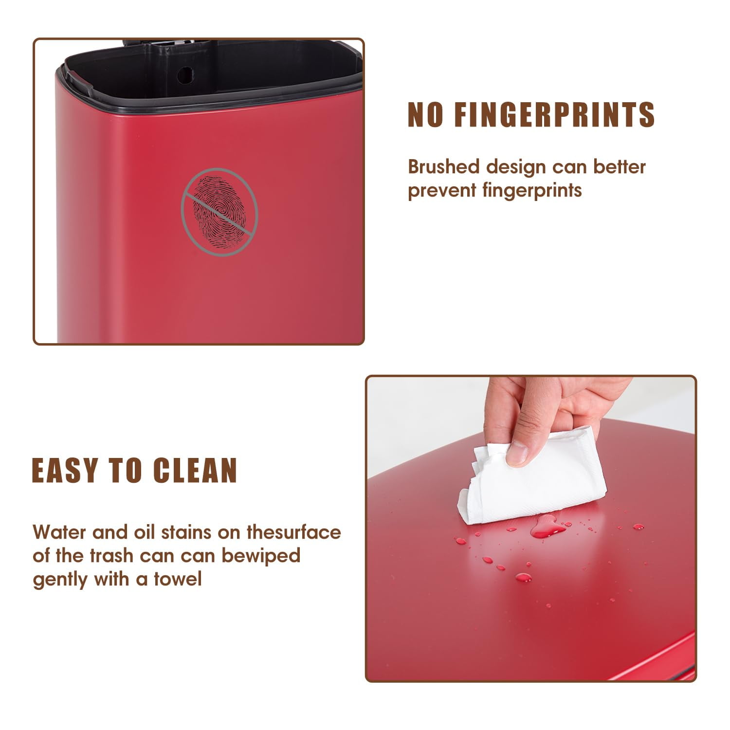 Dkelincs 13 Gallon Kitchen Trash Can with Lid Step Garbage Can Stainless Steel Waste Bin for Home Office, Red