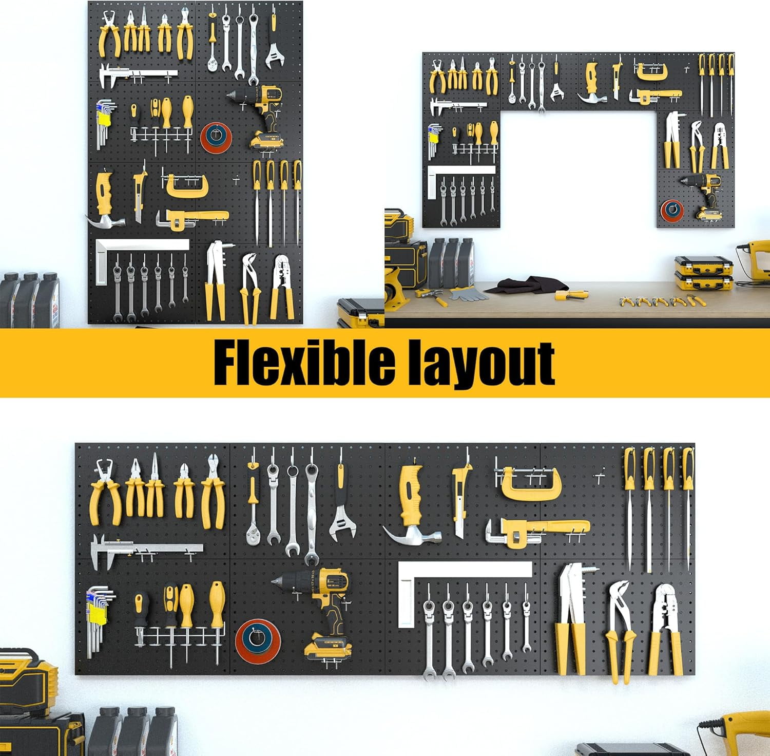 Peg Board, 8 Pack Metal Pegboard Panels with 50 Hooks, Black Pegboards Wall Organizer, Heavy Duty Peg Board for Walls Home, Garage Tool Storage, Office Organization, Craft Room, Kitchen
