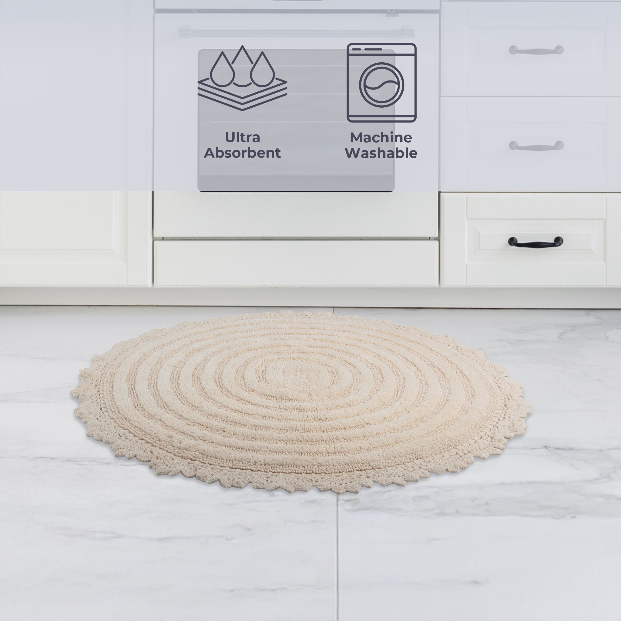 Lavish Home Bathroom Rugs - 2-Piece Woven Cotton Bath Mat Set (Ivory)