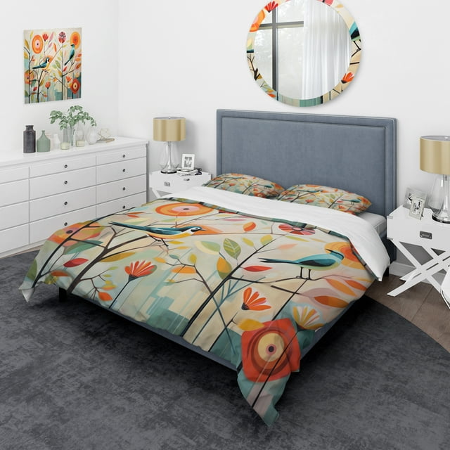 Designart "Mid Century Mod Nature A Green Oasis IV" Ensemble de Literie Animaux - Ensemble de Lit Abstrait Vert avec 2 Taies d'Oreiller