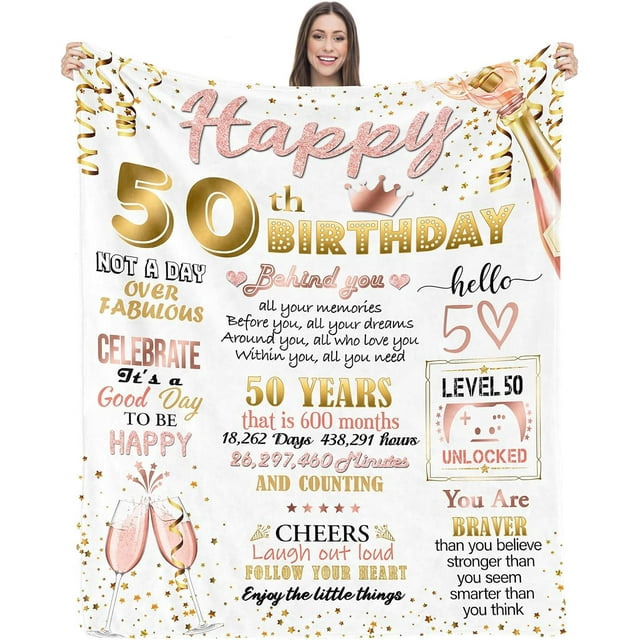 LHSHID 50th Birthday Gifts for Women 50 Year Old Gifts for Women Happy 50th Birthday Decorations Birthday Gifts for Women Turning 50 and Fabulous Blanket 40"x50"