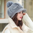 thumbnail image 3 of Xfvqtps Womens Octagon Cap Beret Hats with Plush Pompom Knitted Brim Flannel Soft Solid Color Fashion Versatile Warm Fall Winter Newsboy Cap Gray, 3 of 3