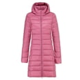 thumbnail image 1 of Chaqueta de plumón ligera para mujer, chaqueta ajustada de longitud media con capucha para otoño e invierno, talla grande, gorro de lana, 1 of 4