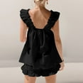thumbnail image 5 of Riforla Women's Pajama Sets 2 Piece Outfits Sleeveless Sleepwear Ruffle Crop Top and Casual Shorts Loungewear Outfit Matching Sets Women Clothing Black M, 5 of 9