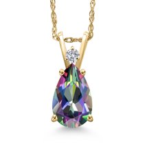 Gem Stone King 14K Yellow Gold Green Mystic Topaz and Lab Grown Diamond Pendant Necklace for Women | 2.54 Cttw | Gemstone November Birthstone | Pear Shape 10X7MM | With 18 inch Chain
