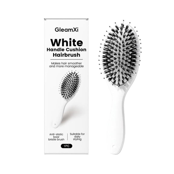 White Cushion Hair Brush, Nylon and Boar Bristle Detangling Brush, Scalp Massage Hair Brush for Wet and Dry Hair, Daily Styling and Care