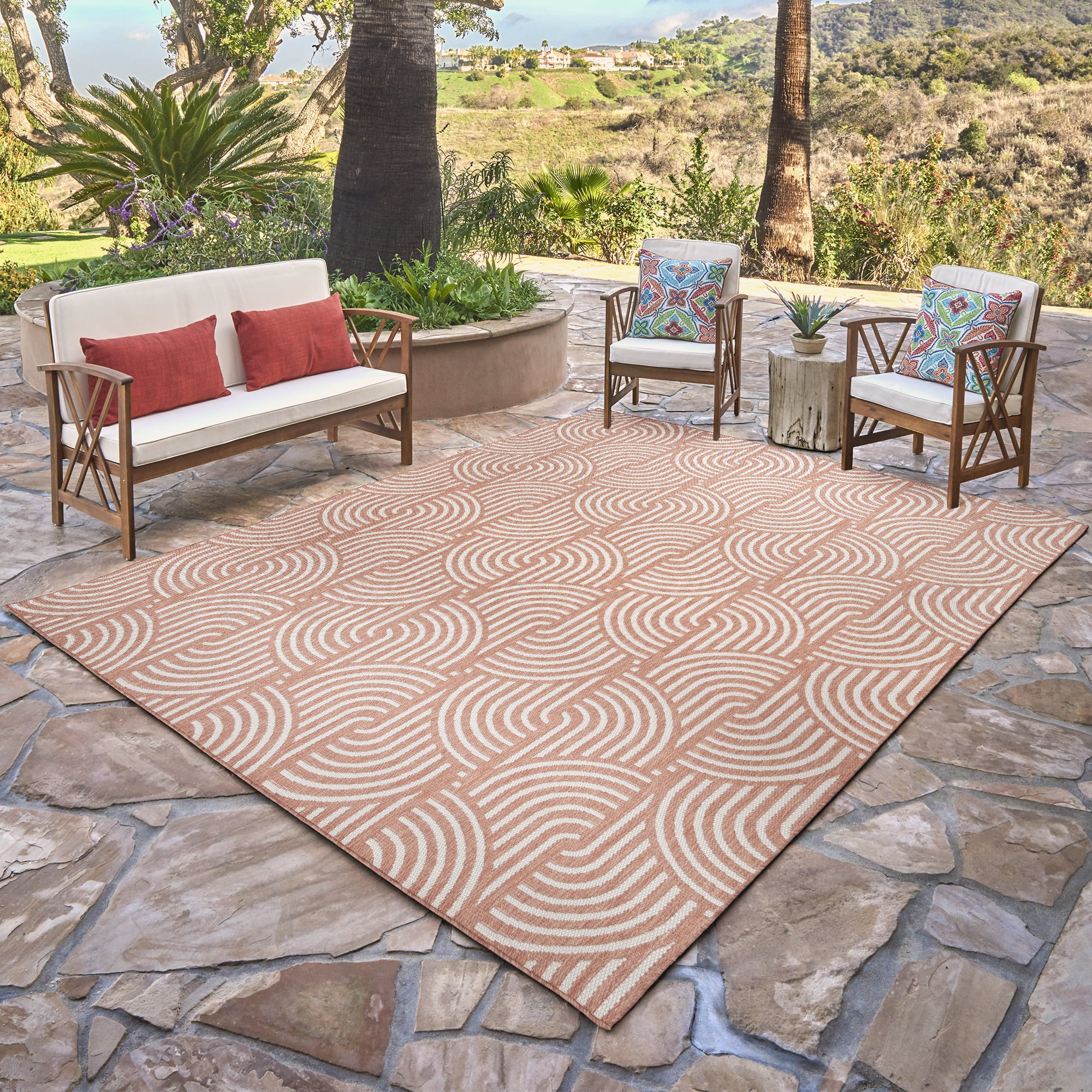 Savara Nima Indoor/ Outdoor Polypropylene Coral Flat Weave Area Rug, 9x13